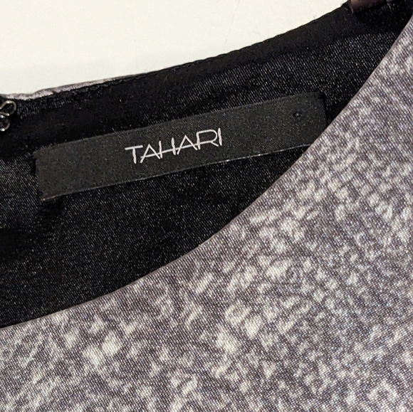 Tahari Sleeveless Snakeskin Sheath Ombre Dress High Neck Size Gray Silver Black - Picture 12 of 13